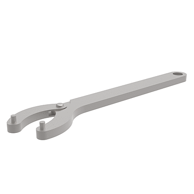 Face wrench with adjustable head for two-hole nuts