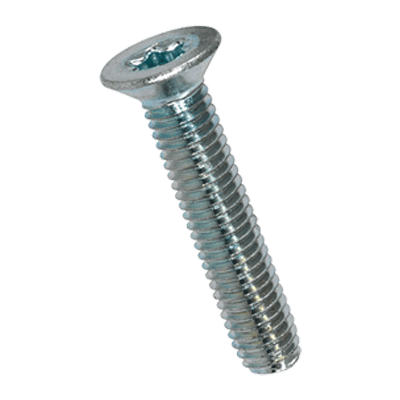 Hexalobular (6 Lobe) socket flat head countersunk thread forming screws ~type M, metric thread (~DIN 7500 M), zinc plated blue, added lubricant