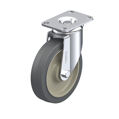 Medium Duty Casters, Rubber Wheel Tread, Polypropylene Wheel Core, Light Version, Bracket type L Swivel bracket with mounting plate, Inch