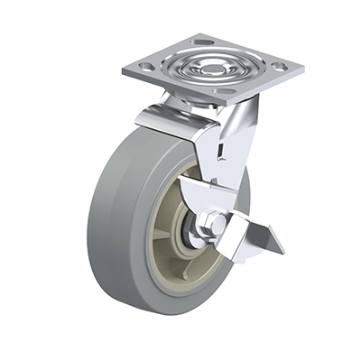 Medium Duty Casters, Steel, Rubber Wheel Tread, Polypropylene Wheel Core, Medium Version, Bracket type LF Swivel bracket with mounting plate, with wheel braket, Inch