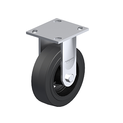 Medium Duty Casters, Rubber Wheel Tread, Cast Iron wheel Core, Medium Version, Round Tread, Bracket type B Rigid bracket, Inch
