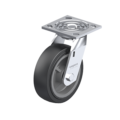 Medium Duty Casters, Steel, Polyurethane Wheel Tread, Polypropylene Wheel Core, Medium Version, Bracket type L Swivel bracket with mounting plate, Inch