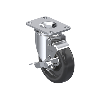 Medium Duty Casters, Rubber Wheel Tread, Polypropylene Wheel Core, Light Version, Bracket type LF Swivel bracket with mounting plate, with wheel brake, Inch