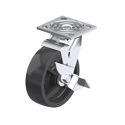 Medium Duty Casters, Polypropylene Wheel Tread / Core, Medium Version, Type LF Swivel bracket with mounting plate, with wheel brake, Inch