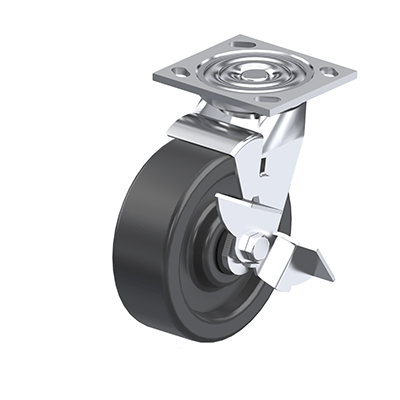 Medium Duty Casters, Steel, Phenolic Wheel Tread / Core, Medium Version, Bracket type LF Swivel bracket with mounting plate, with wheel brake, Inch