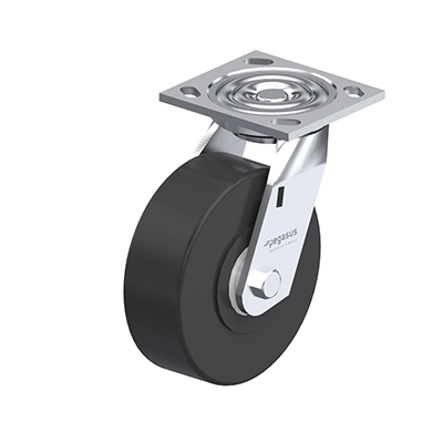 Medium Duty Casters, Steel, Nylon Wheel Tread / Core, Medium Version, Bracket type L Swivel bracket with mounting plate, Inch