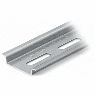 Steel carrier rail, 35 x 7.5 mm, 1 mm thick, 2 m long, slotted, according to EN 60715, "Hole width 25 mm