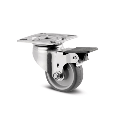 Swivel castors with wheel brake with plate fitting
