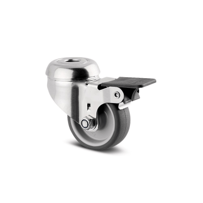 Swivel castors with wheel brake with bolt hole