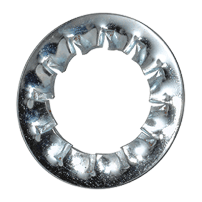 Serrated lock washers type J, internal serrations (DIN 6798 J), spring steel, zinc plated blue