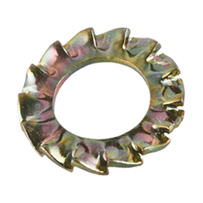 Serrated lock washers type A, external serrations (DIN 6798 A), spring steel, zinc plated yellow