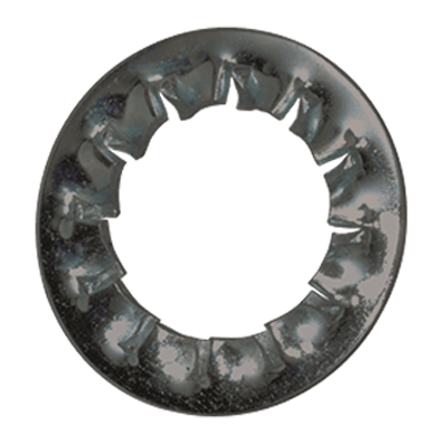 Serrated lock washers type J, internal serrations (DIN 6798 J), spring steel, black