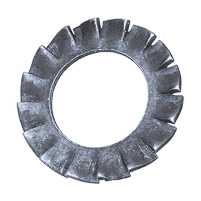 Serrated lock washers type A, external serrations (DIN 6798 A), spring steel, zinc plated blue