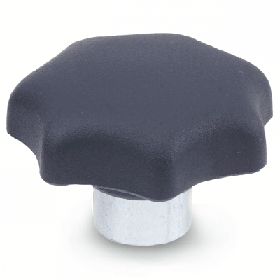 Bouton étoile technopolymère avec insert apparent acier - Taraudé