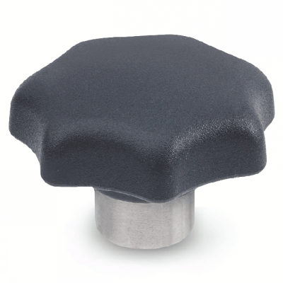 Bouton étoile technopolymère avec insert apparent inox - Taraudé