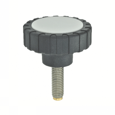 Bouton moleté technopolymère à tige filetée embout laiton