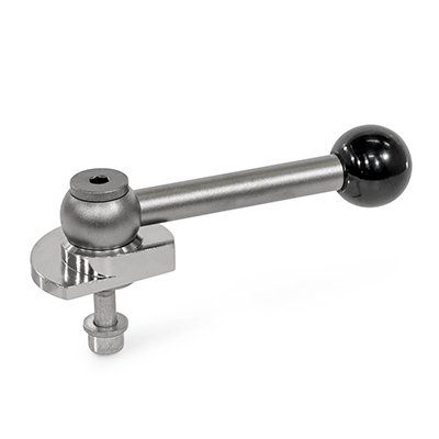 Clamping Bolts, Stainless Steel, Upward Clamping, Screw from the Back, Type GVB with ball lever, straight (serration)