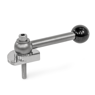 Clamping Bolts, Stainless Steel, Upward Clamping, Screw from the Operator's Side, Type GVS with ball lever, straight (serration)