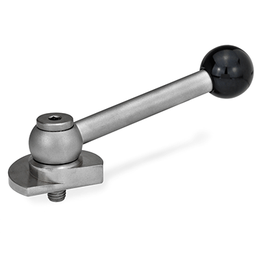 Clamping Bolts, Stainless Steel, Upward Clamping, with Threaded Bolt, Type KV with ball lever, angular (serration)