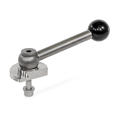 Clamping Bolts, Stainless Steel, Upward Clamping, Screw from the Back, Type KVB with ball lever, angular (serration)