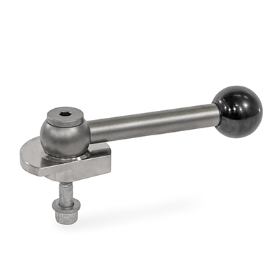 Clamping Bolts, Stainless Steel, Downward Clamping, Screw from the Back, Type GVB with ball lever, straight (serration)