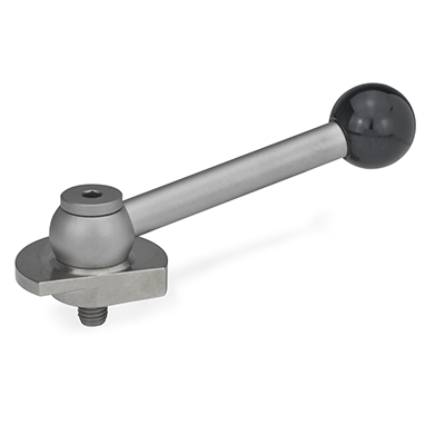 Clamping Bolts, Stainless Steel, Downward Clamping, with Threaded Bolt, Type KV with ball lever, angular (serration)