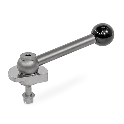 Clamping Bolts, Stainless Steel, Downward Clamping, Screw from the Back, Type KVB with ball lever, angular (serration)