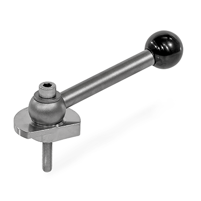 Clamping Bolts, Stainless Steel, Downward Clamping, Screw from the Operator's Side, Type KVS with ball lever, angular (serration)