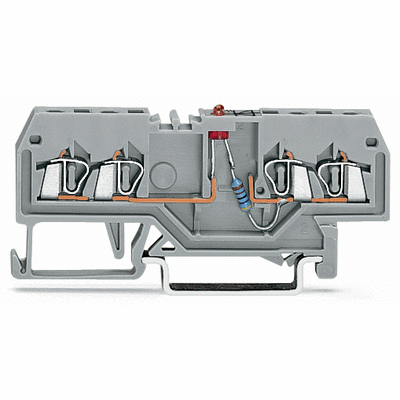 Component terminal block, 4-conductor, LED (red), 24 VDC, for DIN-rail 35 x 15 and 35 x 7.5, 1.5 mm², CAGE CLAMP®
