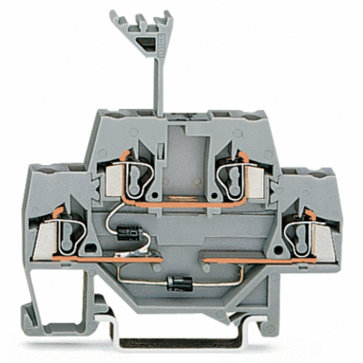 Component terminal block, double-deck, with 2 diodes 1N4007, Top anode, left-side anode, for DIN-rail 35 x 15 and 35 x 7.5, 2.5 mm², CAGE CLAMP®