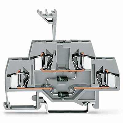 Component terminal block, double-deck, with 2 diodes 1N4007, Top anode, left-side anode, for DIN-rail 35 x 15 and 35 x 7.5, 4 mm², CAGE CLAMP®