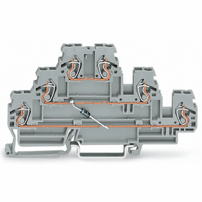 TRIPLE DECK DIODE TERMINAL BLOCK LATERAL MARKING WITH 1 DIODE 1 N 4007 for DIN 35 rail