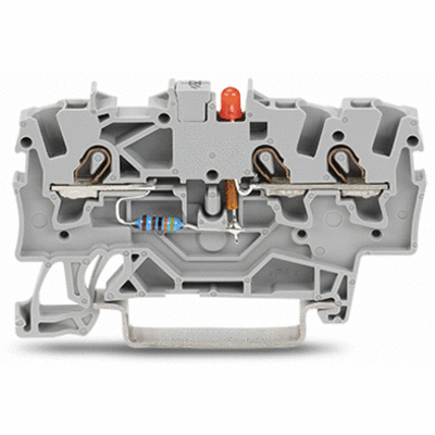 Component terminal block, 3-conductor, LED (red), 24 VDC, for DIN-rail 35 x 15 and 35 x 7.5, 1.5 mm², Push-in CAGE CLAMP®