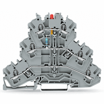 TRIPLE DECK LED TERMINAL BLOCK CENTRE MARKING DC 24 V WITH RED LED