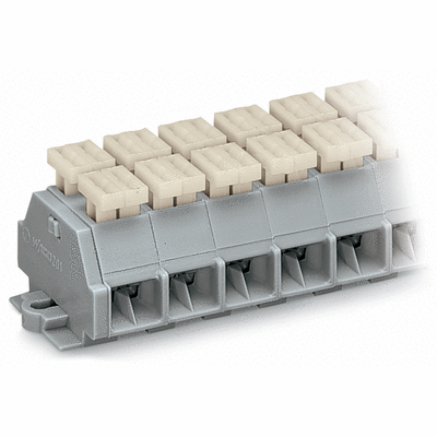 4-conductor terminal strip, on both sides with push-buttons, with snap-in mounting feet, for plate thickness 0.6 - 1.2 mm, Fixing hole 3.5 mm Ø, 2.5 mm², CAGE CLAMP®