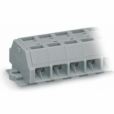 4-conductor terminal strip, without push-buttons, with snap-in mounting feet, for plate thickness 0.6 - 1.2 mm, Fixing hole 3.5 mm Ø, 2.5 mm², CAGE CLAMP®
