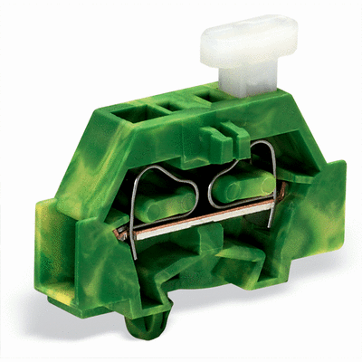 2-conductor terminal block, on one side with push-button, with snap-in mounting foot, 1-pole, for plate thickness 0.6 - 1.2 mm, Fixing hole 3.5 mm Ø, 2.5 mm², CAGE CLAMP®