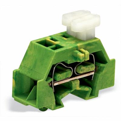 4-conductor terminal block, on one side with push-buttons, with snap-in mounting foot, 1-pole, for plate thickness 0.6 - 1.2 mm, Fixing hole 3.5 mm Ø, 2.5 mm², CAGE CLAMP®