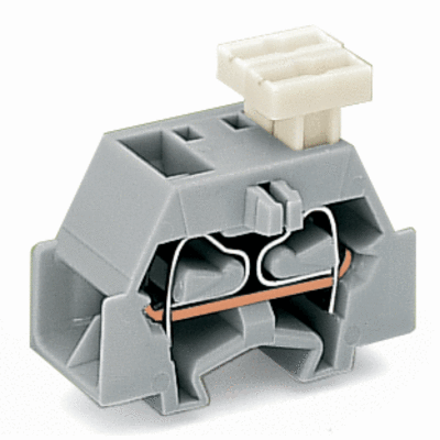 Space-saving, 4-conductor end terminal block, on one side with push-buttons, without protruding snap-in mounting foot, 1-pole, for terminal strips with snap-in mounting feet, 2.5 mm², CAGE CLAMP®