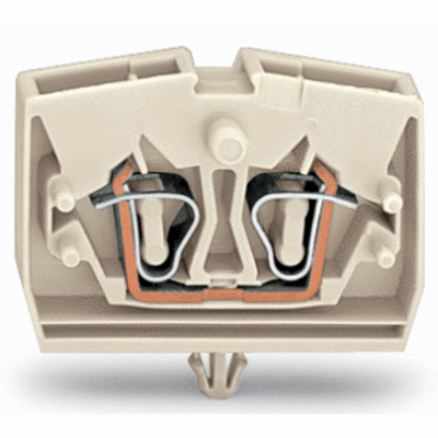 2-conductor terminal block, without push-buttons, suitable for Ex e II applications, with snap-in mounting foot, 1-pole, for plate thickness 0.6 - 1.2 mm, Fixing hole 3.5 mm Ø, 2.5 mm², CAGE CLAMP®