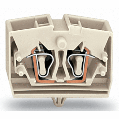 4-conductor terminal block, without push-buttons, suitable for Ex e II applications, with snap-in mounting foot, 1-pole, for plate thickness 0.6 - 1.2 mm, Fixing hole 3.5 mm Ø, 2.5 mm², CAGE CLAMP®