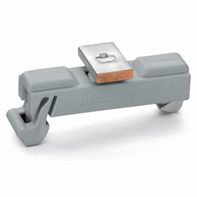 Carrier with grounding foot, parallel to carrier rail, 15 mm long, Cu 10 mm x 3 mm, suitable for 790-108 shield clamping saddles
