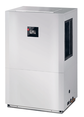High efficiency air-to-water heat pump for indoor installation. 12 kW heat output.