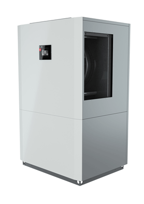 Reversible air-to-water heat pump for indoor installation.