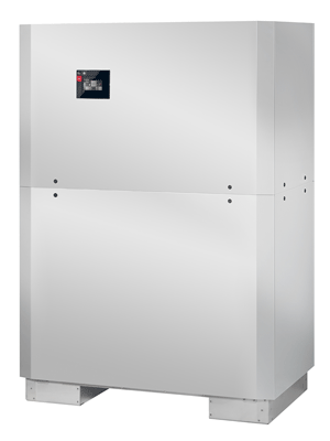 Highly efficient brine-to-water heat pump for indoor installation. 75 kW heat output