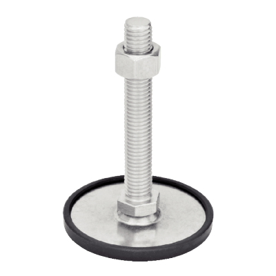 Pied inox à tige filetée avec semelle caoutchouc