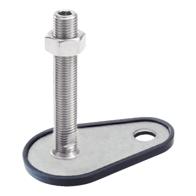 Pied inox à tige filetée avec semelle vulcanisée
