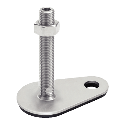 Pied inox à tige filetée avec semelle vulcanisée