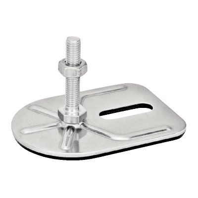 Pied inox à tige filetée avec semelle vulcanisée
