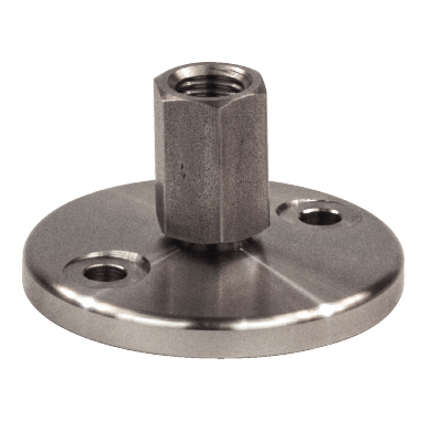 Pied inox taraudé - Avec trous de fixation - Avec semelle